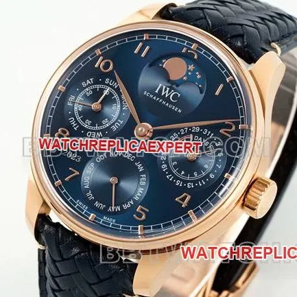 top-tier watch APS factory Portugal IWC perpetual calendar blue dialrose goldside live photo
