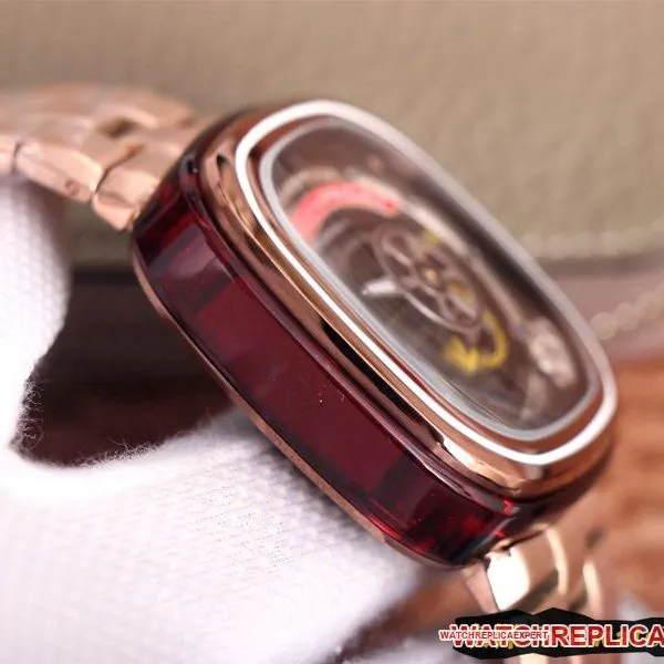 Seven day display five watch rose goldblack dial SEVENFRIDAY/automatic movementmen's watch Swiss steel bracelet large dial hollow front view
