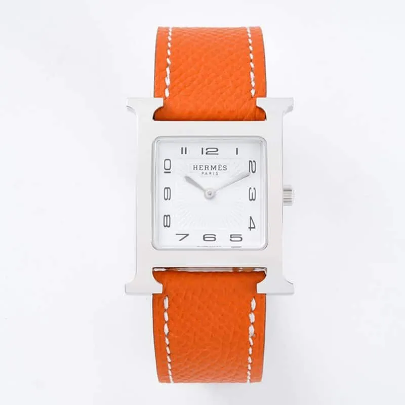 top-tierhigh-quality Hermès ladies' watchHeureH series quartz square fashion watch khaki braceletwhite dial side view