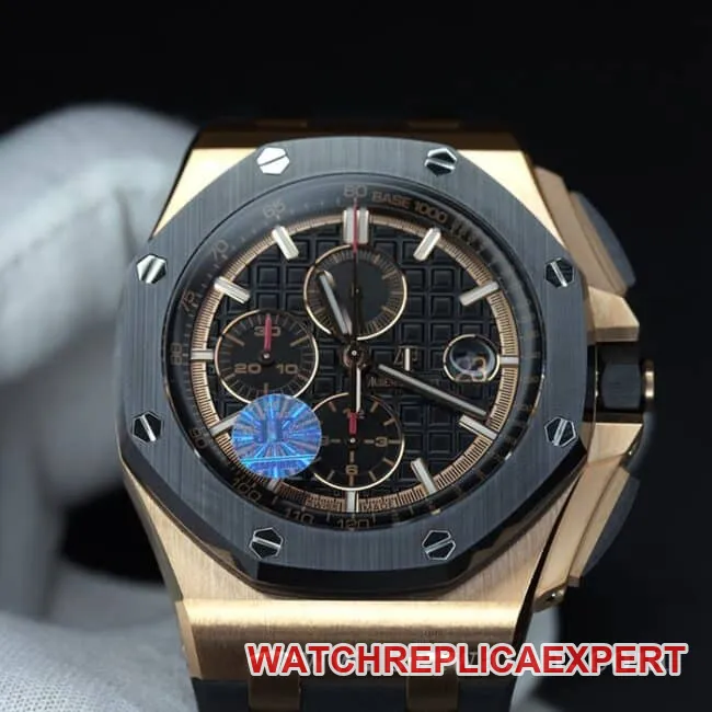 JF factory top-tier watch Audemars PiguetRoyal Oak offshore series 26401RO.OO.A002CA.02 men's black dialrubber strapautomatic movementchronograph stopwatch front view