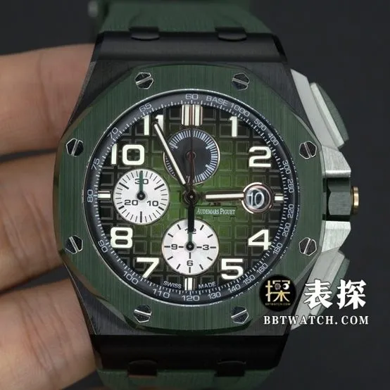 APF factory Audemars PiguetRoyal Oak offshore type 264051:1top-tier watch men's color ceramicgreen dial rubber model pictures and prices overall live photos