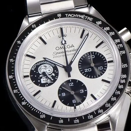 Top Omega Snoopy series men's white dial steel strap mechanical watch clasp picture