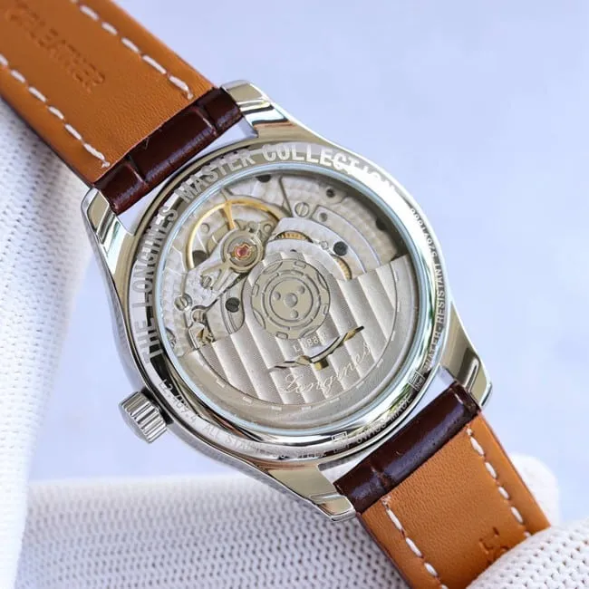 top-tier replicaLongineshigh-quality women's white dial brown belt famous craftsman series fully automatic movementleather strap watch side view