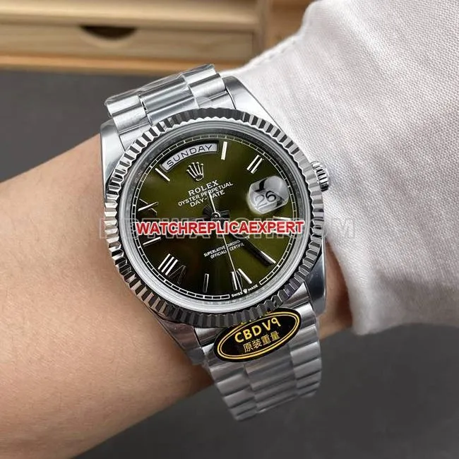 collectible watch CBD factory RolexDay-Date3255 mechanical olive green dial40mm weight live photos