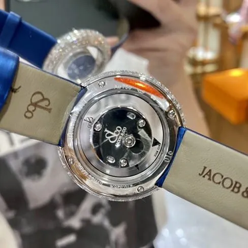 top-tier Jack top-tier women's black dial blue band quartz watch front view