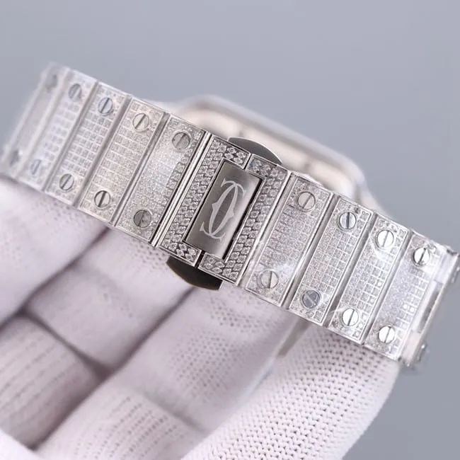top-tier real diamond replicaCartier Santos baby's breath black dial watch clasp picture