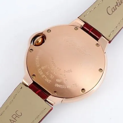 V6 factory top-tier watch Cartier automatic movement blue balloon series 33mm women's white dialleather strap watch clasp picture