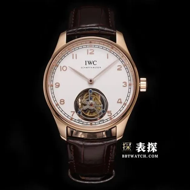 Portuguese IWC1:1replica watch white dialtourbillonrose goldleather strap model IW545801caseback live photo