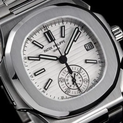 3K FactoryPatek Philippetop-tier watch Nautilus multifunctional chronograph men's white dialsteel bracelet watch front view