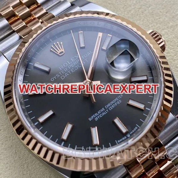 Rolex watch ARF FactoryDatejust gray plate 36mm rose goldsteel bracelet front live photo