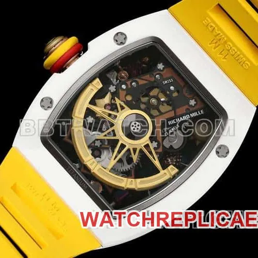 Richard Mille men's smiley tourbillon white shell yellow rubber RM 88braceletlive photos