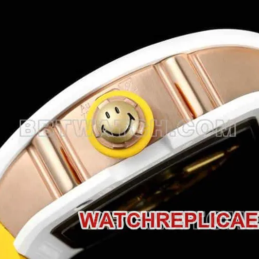 Richard Mille men's smiley tourbillon white shell yellow rubber RM 88side live photo