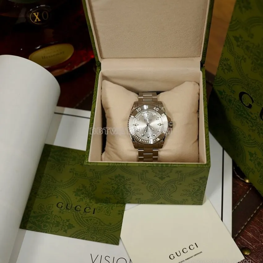 Gucci top-tier replica2024 new silver white dialsteel bracelet model YA136354clasplive photos