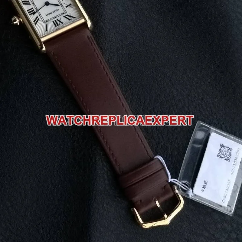 Cartier watch F1 factory tank white dialyellow gold case 2899MCmovementleather strap model clasplive photos