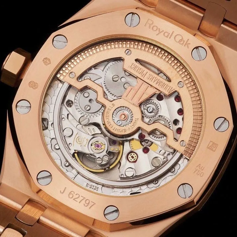 top-tier watch Audemars PiguetRoyal Oak15202rose gold plate black bottom men's watch super two-needle mechanical movementmovement picture