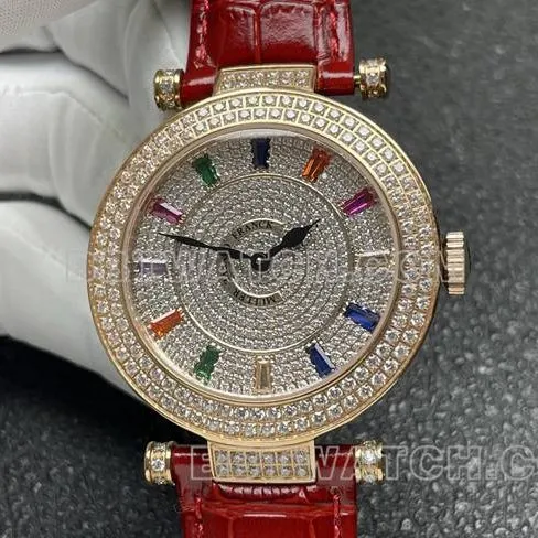 Frank Muller collectible watch quartzABF factory diamond plate gold diamond bezel red leather braceletcaseback live photo