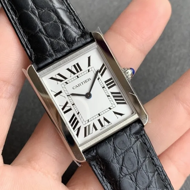 K11 factory Cartiertop-tier watch women's white dial black belt tank series leather strap watch back cover picture