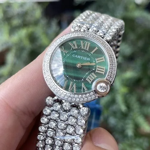 top-tier watch Cartier women's green dialsteel braceletquartz blue balloon series watch clasp picture