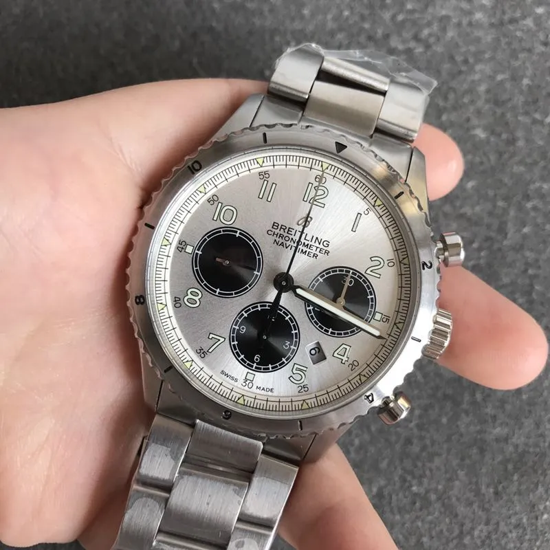 Breitlingtop-tiersuper watch pilot 8 series men's steel bracelet gray plate watch movement picture