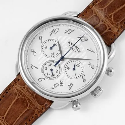 top-tier Hermès men's white dial brown belt retro quartzleather strap watch side view