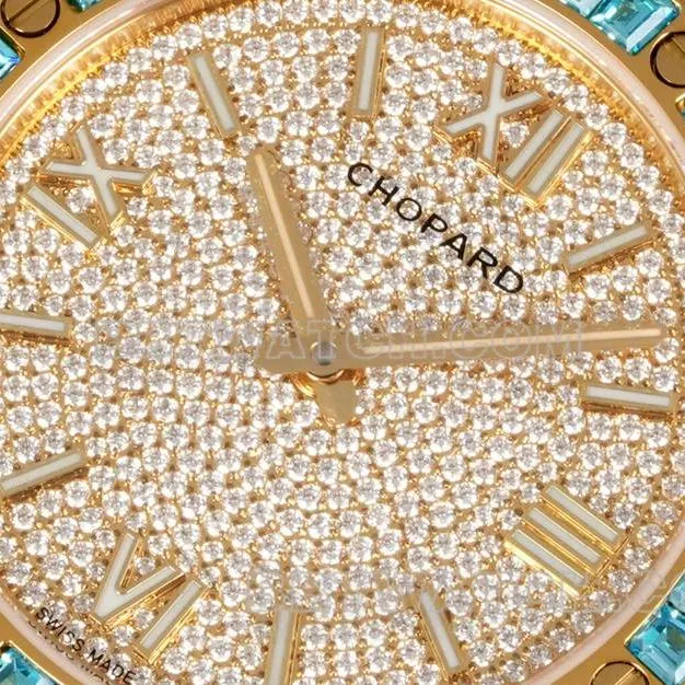 Chopard1:1replica watch GH factory Xueshan Aoyi 41mm pavé diamond yellow goldsteel bracelet model braceletlive photos