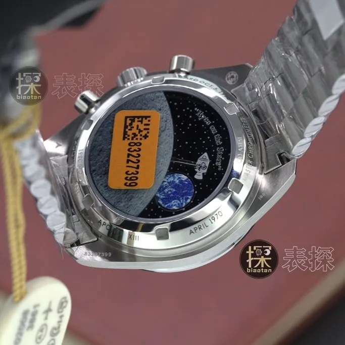 os Snoopy Omega1:1replica watch hoop chronograph panda eye white dialsteel bracelet front view