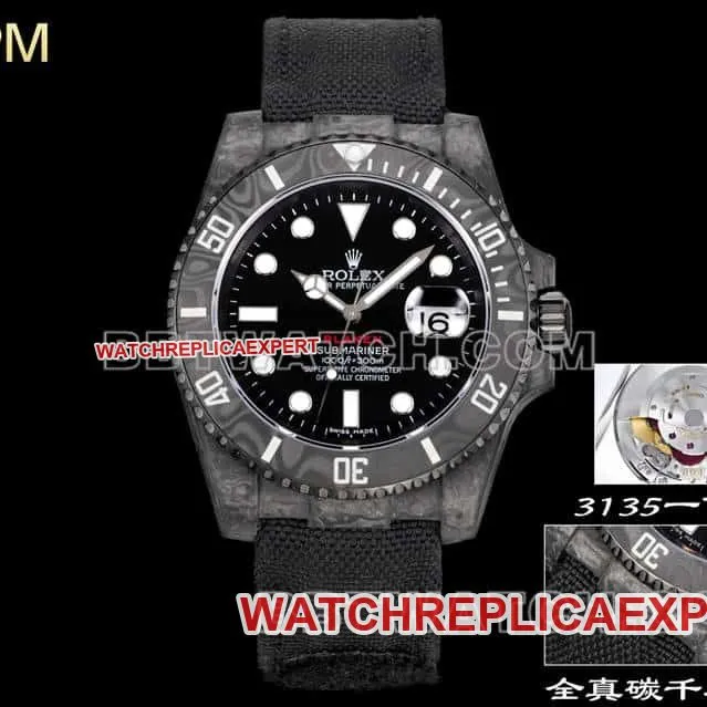 PPM factory RolexSubmarinersuper cloneblack dial carbon fiber 3135 black leather strap caseback live photo