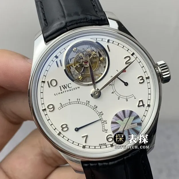 YL factory IWC watch men's Portugal top-tier watch white dialtourbillonleather strap model pictures and prices caseback live photo