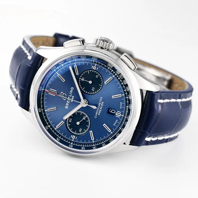 GF Factorytop-tier watch new century men's blue dial blue belt Puya B01chronograph mechanical leather strap watch clasp picture
