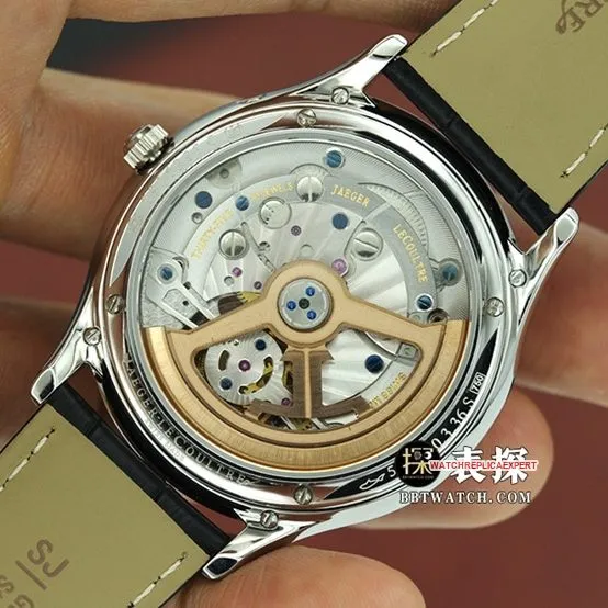 top-tier watch Jaeger-LeCoultre men's white dial black belt master series automatic true tourbillon mechanical leather strap watch caseback live photo