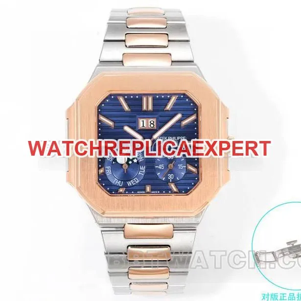 Patek Philippetop-tier watch 3k factory 45mm black blue dial240psmovement gold steel bracelet model 5822side live photo