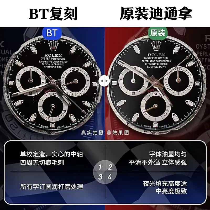BTDaytona comparison with original review 2022 latest replicaRolexPanda DaytonaV2 upgraded bracelet comparison chart