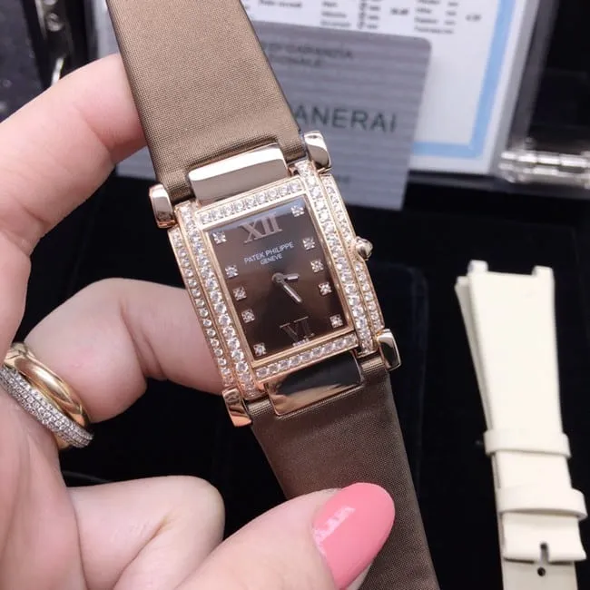 AW factory real diamond replicaPatek Philippe brown plate brown belt ladies' watchmovement picture