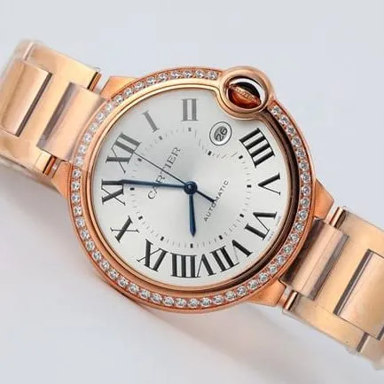 V6 factory top-tier watch Cartier automatic movement blue balloon series men's white dialsteel bracelet watch front view