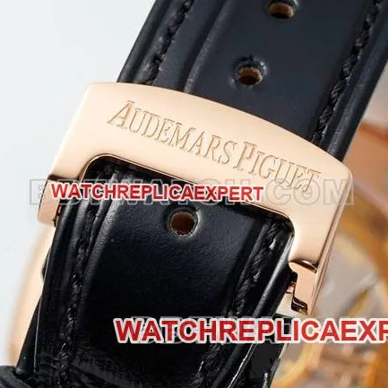 collectible watch Royal OakDDF factory Audemars Piguetblack dialrose gold4302 mechanical leather bracelet15510braceletlive photos