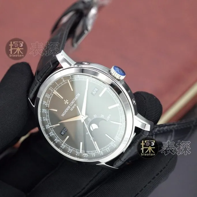 mx factory inheritance series Vacheron Constantin1:1replica watch gray plate black leather bracelet front view