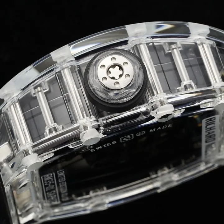 Richard Mille men's super A watch transparent skeleton disk black rubber models RM35-01 back actual photo
