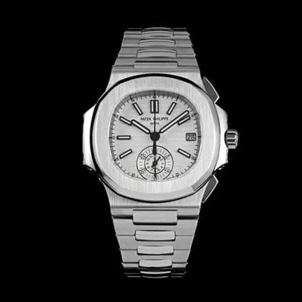 3K FactoryPatek Philippetop-tier watch Nautilus multifunctional chronograph men's white dialsteel bracelet watch front view
