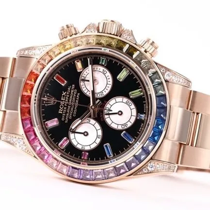 top-tier replicaRolex men's black dialrose gold with new Daytona rainbow automatic movement watch clasp picture