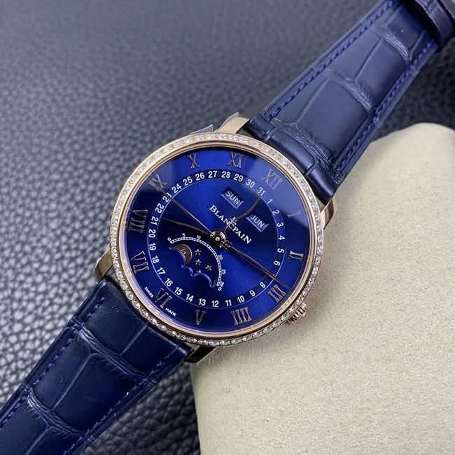 OM Factorytop-tier watch Blancpainvilleret classic series men's blue dial blue belt watch clasp picture