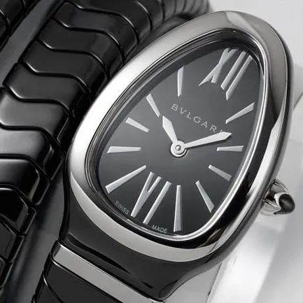 BV factory top-tier watch Bvlgari women's black dial black ceramicbraceletquartz watch side view