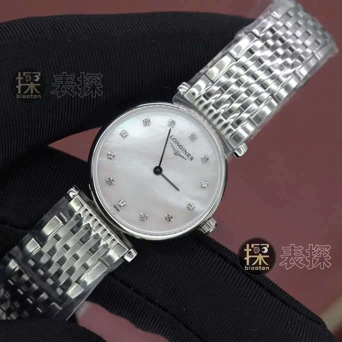 Jialan series Longines1:1replica hand bezel diamond white dialsteel bracelet front view