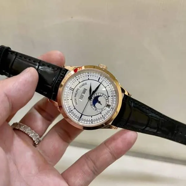 Patek Philippesuper watch complex monthly calendar date displayday display series men's leather strap mechanical rose gold watch movement picture