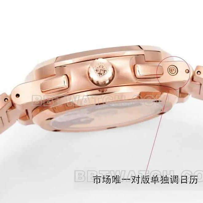 Sporty and elegant collectible watches P1 factory Patek Philippe blue plate rose gold mechanical steel belt models 5990 side actual photo