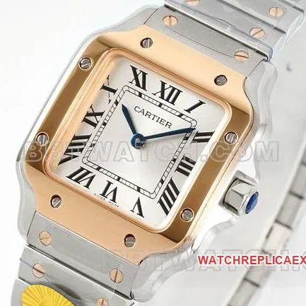 collectible watch Santos Cartiersilver dialrose gold circle quartz movementcaseback live photo