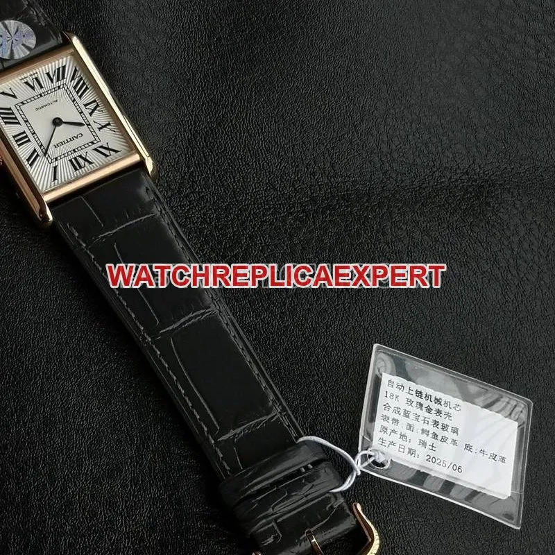 Cartier collectible watch F1 factory tank white dialrose gold case 2899MCmovementleather strap model front live photo
