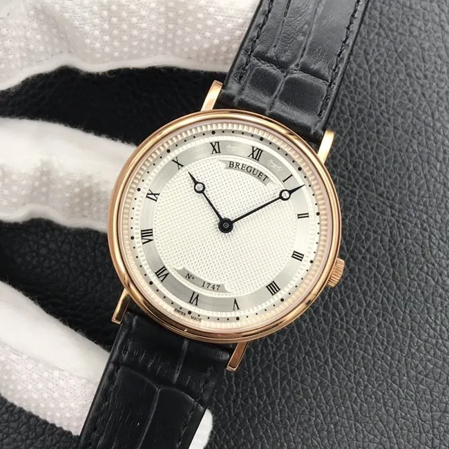 top-tier watch classic series white dial black belt mechanical leather strap men's watch movement picture
