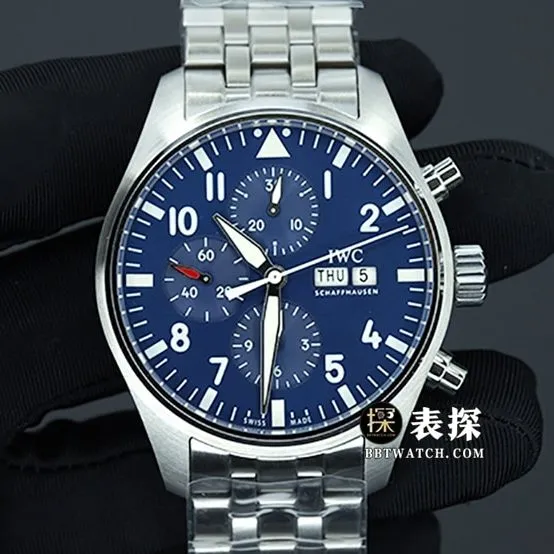 ZF factory Universal Pilot Chronograph IW377717 super A watches men's blue disk steel strap models pictures and price front real picture