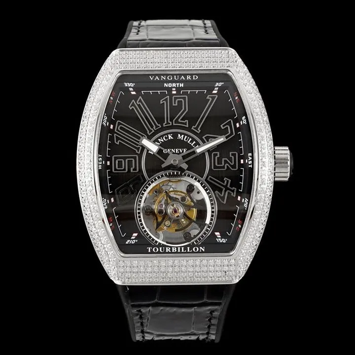 RMS factory Frank Muller men's top-tier watch black dial diamond flywheel leather strap model V45caseback live photo