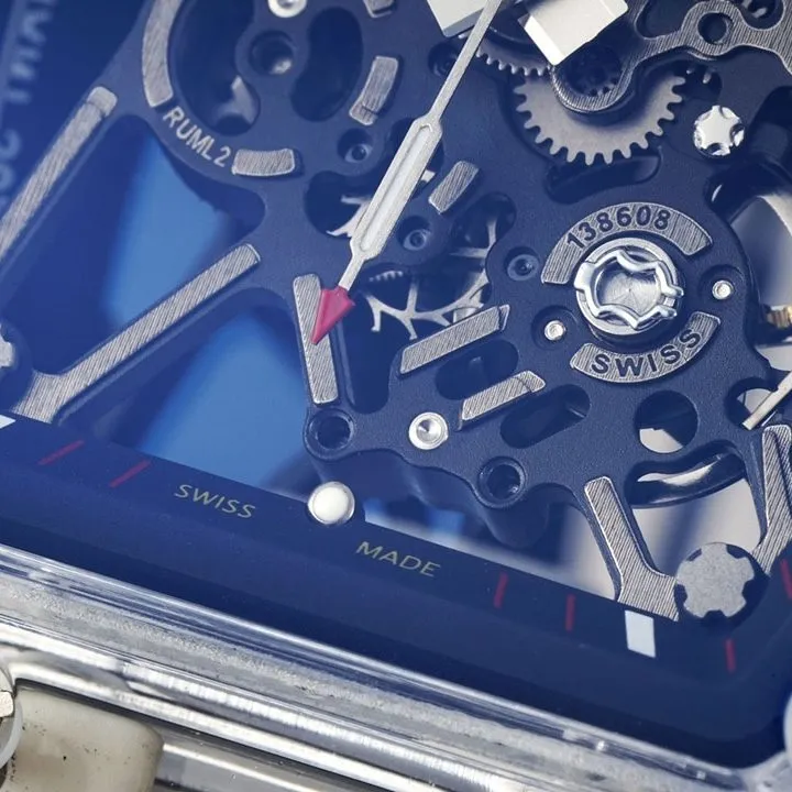 Richard Mille men's super A watches transparent skeleton disk black rubber models RM35-01 strap real picture